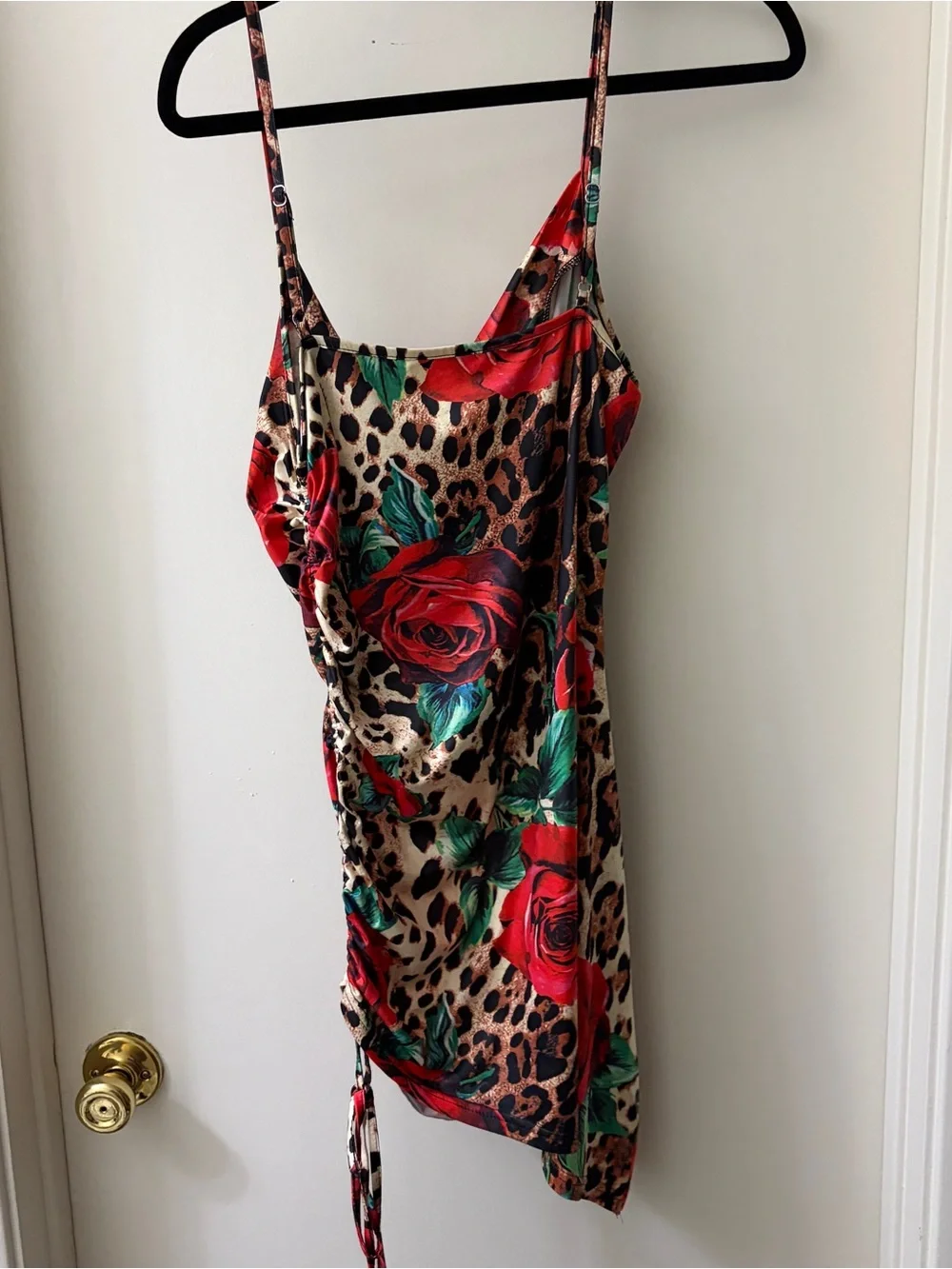 SHEIN Red Rose & Leopard Print Cowl Slip Dress